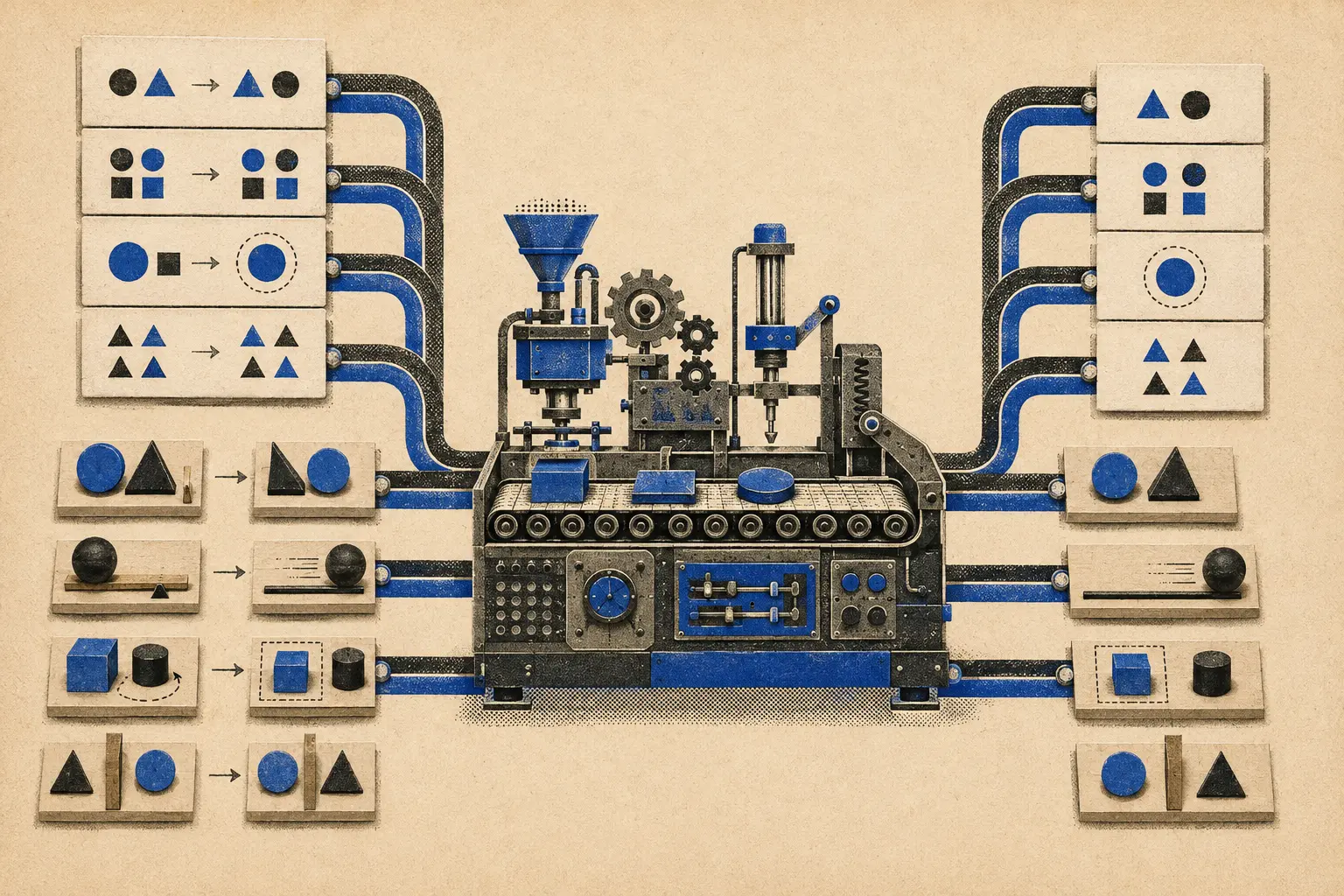 Editorial illustration of a business behaviour contract guiding software construction